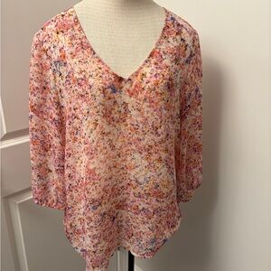Ann Taylor Multicolor Floral V-Neck Blouse